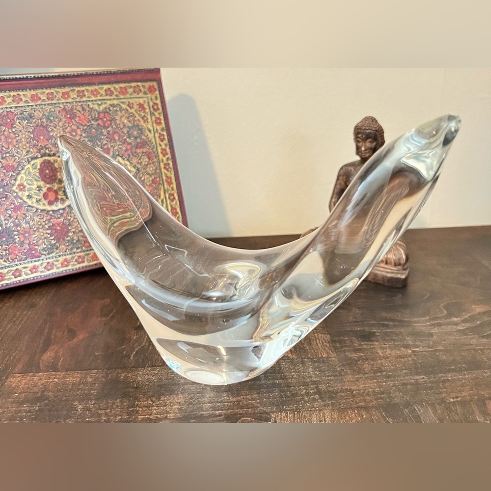MCM Daum France Crystal Swallowtail Bird Sculpture Heavy UV Glow